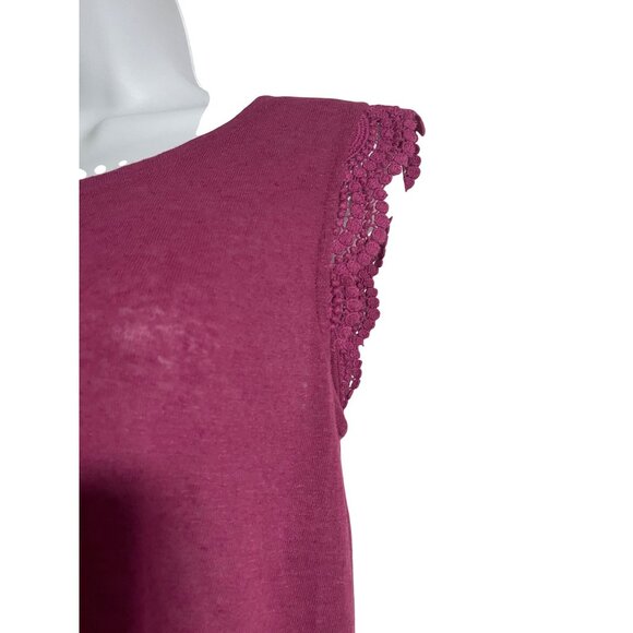Lucky Brand Pink Sleeveless Top With Crochet Lace Cap Sleeves Size S Linen Blend - Picture 3 of 6